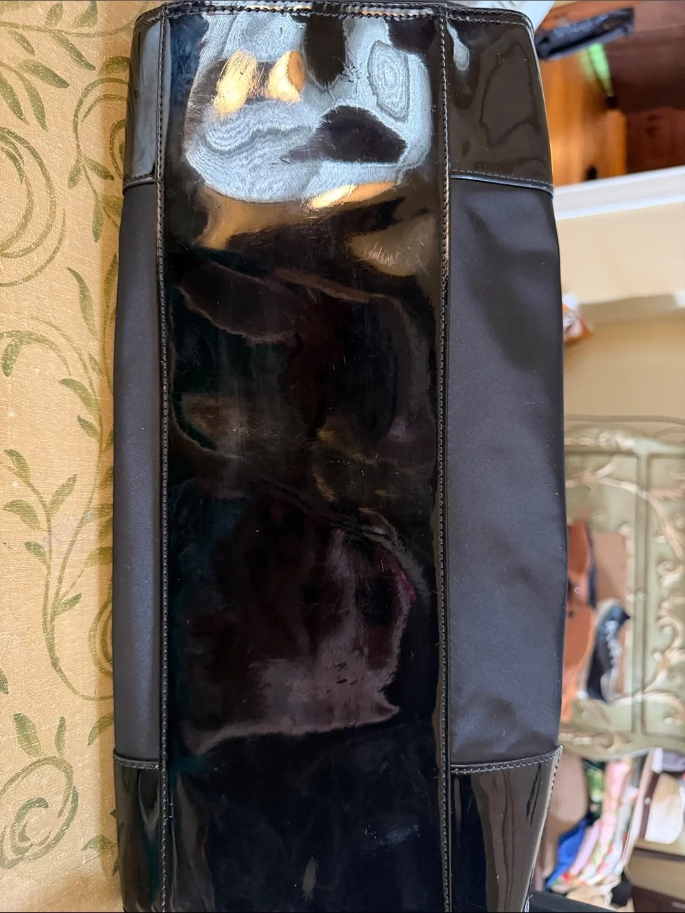 Tory Burch Large Black Nylon Tote with Patent Logo - Picture 5 of 6